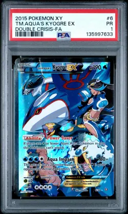 PSA 1 Team Aqua's Kyogre EX 6/34 2015 Double Crisis Ultra Rare Pokemon Card - Image 1