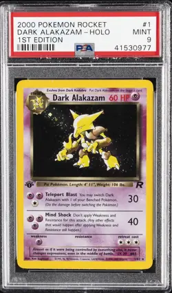 2000 POKEMON ROCKET 1ST ED #1 DARK ALAKAZAM-HOLO PSA 9 - Image 1