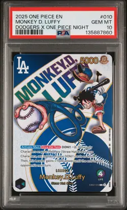 2025 ONE PIECE PROMOS DODGERS X ONE PIECE NIGHT #010 MONKEY D. LUFFY PSA 10 - Image 1