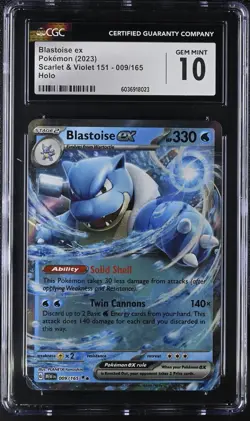 CGC 10 GEM MINT Pokemon TCG 2023 Scarlet & Violet 151 #009/165 Blastoise ex Holo - Image 1
