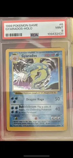 1999 Pokemon TCG Gyarados Base Set Holo Card 6/102 Unlimited Rare, PSA 9 - Image 1