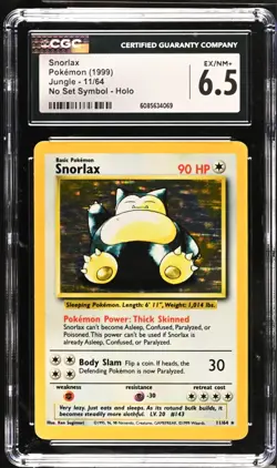 POKEMON CGC 6.5 Snorlax 11/64 1999 Jungle - Unlimited Rare No Set Symbol Holo - Image 1