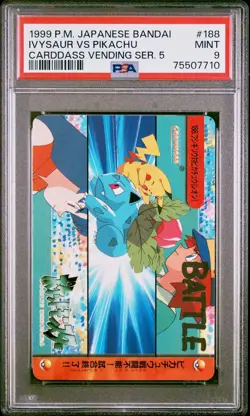PSA 9 - Pokemon - Ivysaur Vs Pikachu #188 - 1999 Bandai Carddass Vending Series - Image 1