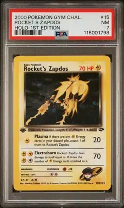 Rocket's Zapdos Holo 1st Edition PSA 7 2000 Pokemon Gym Challenge #15 - Image 1