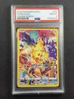Pokemon Cards PSA 8 Nm-Mt Pikachu Crown Zenith Full Art Swsh 2023 160/159 - Image 1