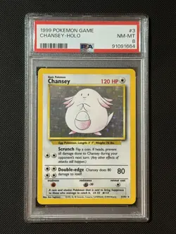 PSA 8 1999 Pokemon Chansey 3/102 Base Set Unlimited HOLO NM - MINT - Image 1