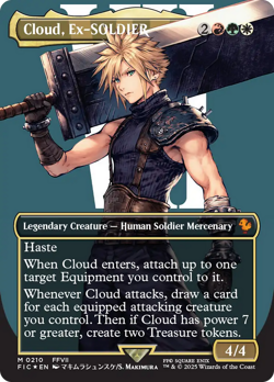 Cloud, Ex-SOLDIER (Borderless) (Surge Foil) [FINAL FANTASY Commander] Foil Near - Image 1