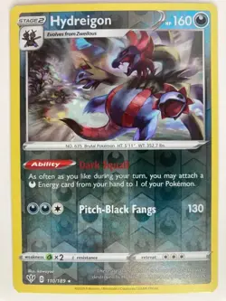 Hydreigon - 110/189 - Rare - Reverse Holo NM, English Pokemon Sword & Shield - Image 1