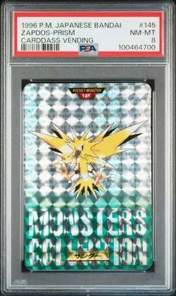 1996 POKEMON JPN BANDAI CARDDASS VENDING #145 ZAPDOS-PRISM PSA 8 - Image 1