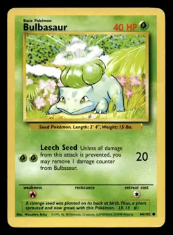 Bulbasaur 44/102 Common Base Set WOTC Pokemon MP - Image 1