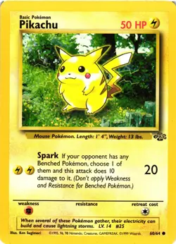 Pokemon TCG Pikachu 60/64 Common Unlimited Jungle LP - Image 1