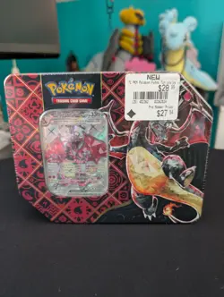 Pokemon TCG: Paldean Fates Shiny Charizard EX Tin Factory Sealed - Image 1