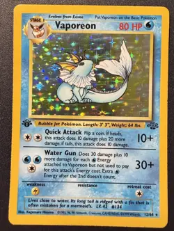 Pokemon TCG Vaporeon Jungle 12/64 Holo Rare 1st Edition Stage 1 Card English - Image 1