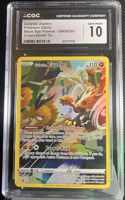 CGC 10 GEM MINT Pokemon Galarian Zapdos Crown Zenith SWSH283 Black Star Promo - Image 1