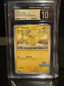 CGC Pristine 10 Pikachu Pokemon Card #214 Black Star Promo Illustration Contest - Image 1