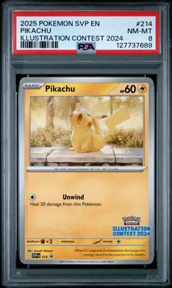 2025 POKEMON SVP EN-SV BLACK STAR PROMO ILLUSTRATION CONTEST 2024 PIKACHU PSA 8 - Image 1