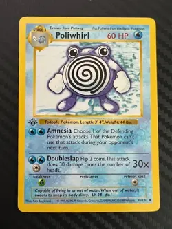 Pokemon TCG Poliwhirl 38/102 1st Edition Shadowless Base Set MP - Image 1