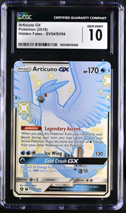 CGC 10 Gem Mint | Pokemon Hidden Fates Articuno GX Full Art SV54/SV94 Card - Image 1