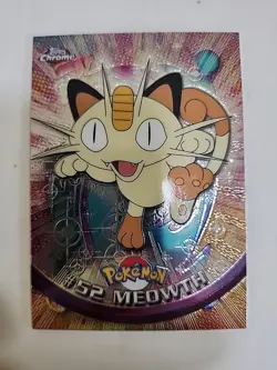 Meowth #52 Chrome Holo Foil Starburst Rare Pokemon 1999 Topps Card TV Animation - Image 1