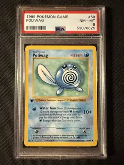 1999 Pokemon Base Set #59 Poliwag 1st Edition Shadowless PSA 8 - Image 1