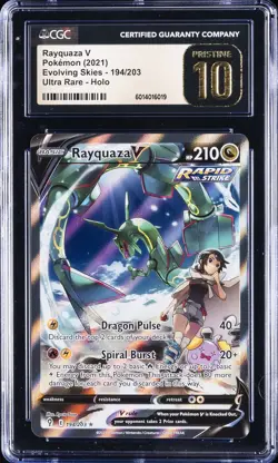 2021 POKEMON EVOLVING SKIES ULTRA RARE HOLO #194 RAYQUAZA V CGC 10 PRISTINE - Image 1
