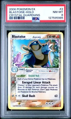 2006 POKEMON EX CRYSTAL GUARDIANS #2 BLASTOISE-HOLO PSA 8 - Image 1