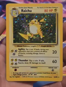 Raichu 14/102 Base Set Holo Rare Pokemon Card MP/LP - Image 1