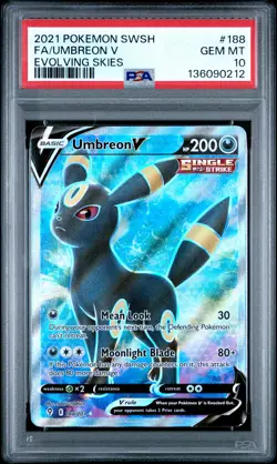 2021 POKEMON SWORD & SHIELD EVOLVING SKIES #188 FULL ART/UMBREON V PSA 10 - Image 1