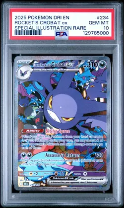2025 POKEMON DESTINED RIVALS ILLUSTRATION RARE TEAM ROCKET'S CROBAT EX PSA 10 - Image 1