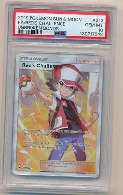 POKEMON TCG 2019 SUN & MOON UNBROKEN BONDS RED'S CHALLENGE #213 PSA 10 GEM MINT - Image 1