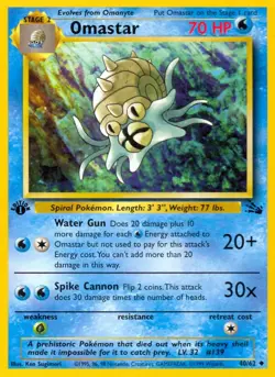 Omastar 40/62 1st Edition - Fossil - Pokemon Card - NM/Very LP - Image 1