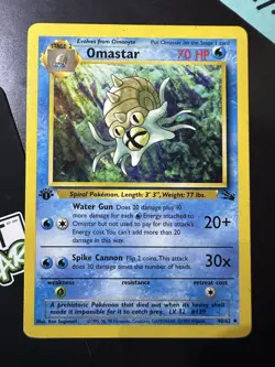1st Edition Omastar 40/62, Fossil Set, Pokemon TCG, WOTC, 1999, Uncommon, LP - Image 1
