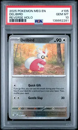 2025 POKEMON MEG EN-MEGA EVOLUTION REVERSE HOLO #105 DELIBIRD PSA 10 - Image 1