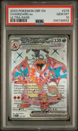 2023 POKEMON OBF EN-OBSIDIAN FLAMES #215 CHARIZARD EX ULTRA RARE PSA 10 ENGLISH - Image 1