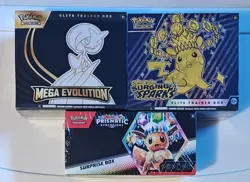 Pokemon 1 Surging Sparks Etb, 1 Mega Evolution Etb, 1 Prismatic Surprise Box - Image 1