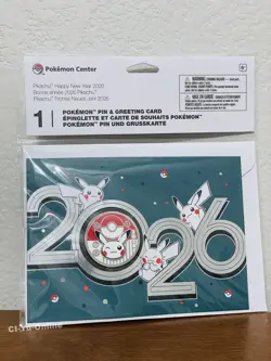 Pokemon Center Original Pikachu Happy New Year 2026 Pin & Greeting Card Set - Image 1