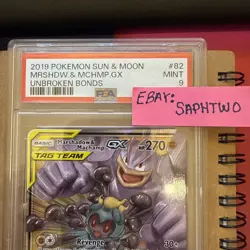 Pokemon TCG Marshadow & Machamp GX Holo Card 82/214 Sm-Unbroken Bonds PSA 9 - Image 2