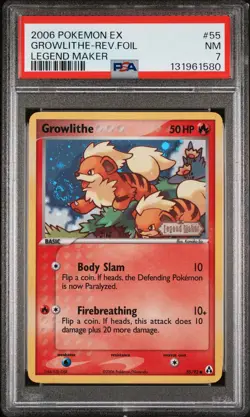 2006 POKEMON EX LEGEND MAKER #55 GROWLITHE-REVERSE FOIL PSA 7 - Image 1