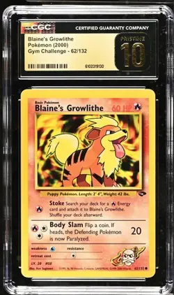 Pokemon Blaine's Growlithe 2000 Gym Challenge 62/132 CGC PRISTINE 10 - Image 1