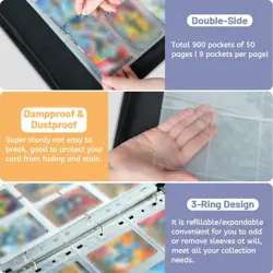 Card Binder 9-Pocket - 900 Pockets Card Holder Album with 50 Removable Sleeve... - Image 4