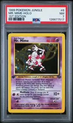 1999 POKEMON JUNGLE 1ST ED #6 MR. MIME-HOLO PSA 7 - Image 1