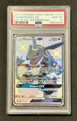 Pokemon Hidden Fates Full Art Shiny Rayquaza GX 177a/168 Promo Graded PSA 10 - Image 1