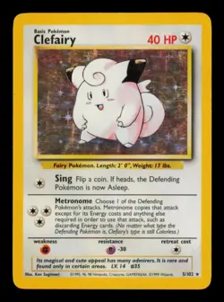 Pokemon Card Clefairy 5/102 Base Set Rare Holo Vintage Original WOTC LP 1999 - Image 1