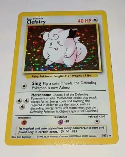 Vintage CLEFAIRY Holo 5/102 Base Set Pokemon Card LP Wizards Sugimori 1999 - Image 1