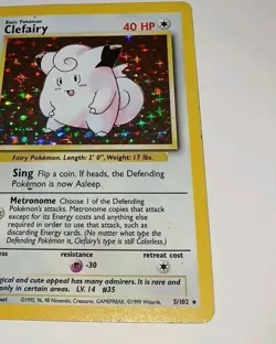 Vintage CLEFAIRY Holo 5/102 Base Set Pokemon Card LP Wizards Sugimori 1999 - Image 2