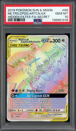 2019 Pokemon Sun & Moon Hidden Fates FA Secret #69 Mltrs Zpds Artcn Gx PSA 10 - Image 1
