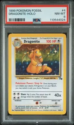 1999 Pokemon TCG Dragonite 4/62 PSA 8 Fossil-Unlimited Edition Holo NM-MT - Image 1