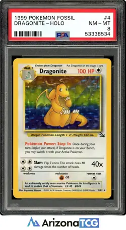 Pokemon 1999 Dragonite 4/62 Holo Fossil Unlimited PSA 8 - Image 1