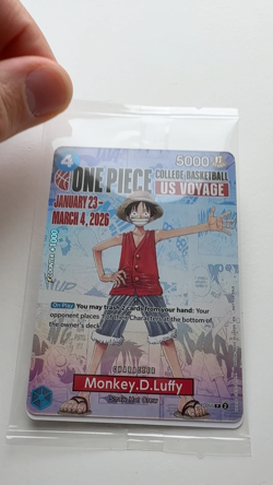 One Piece Monkey D. Luffy College Basketball US Voyage Promo Card FREE Ship! - Image 2