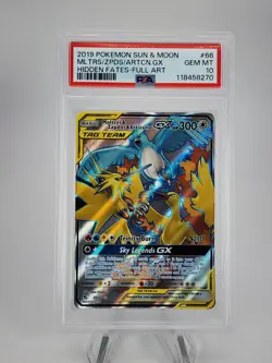 2019 POKEMON SM HIDDEN FATES #66 FULL ART/MOLTRES & ZAPDOS & ARTICUNO GX PSA 10 - Image 1